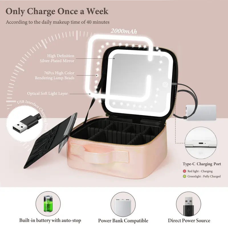 Makeup Case with LED Vanity Mirror